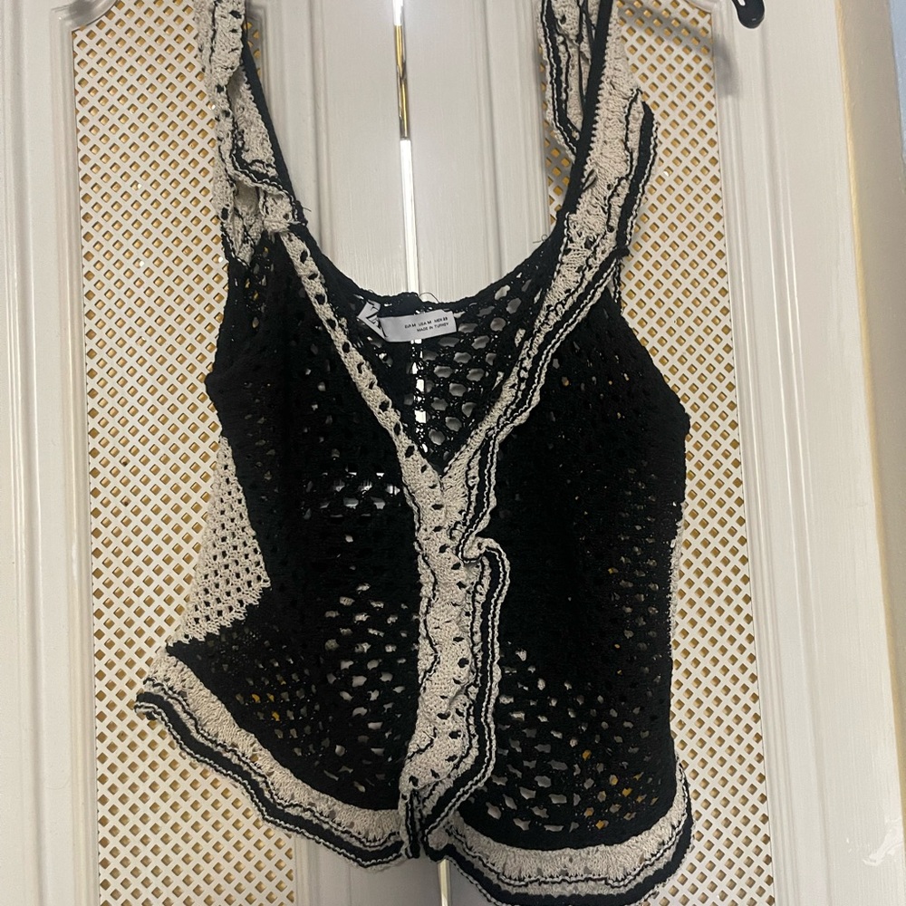 Zara Black and Cream Crochet Tank Top